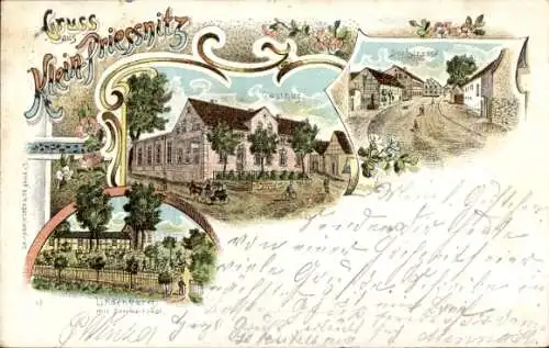 Litho Kleinprießnitz Frauenprießnitz in Thüringen, Gasthof, Dorfstraße, Lindenberg, Sommerlokal