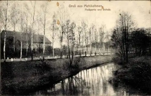 Ak Mehlkehmen Kalinino Ostpreußen, Fluss, Schule