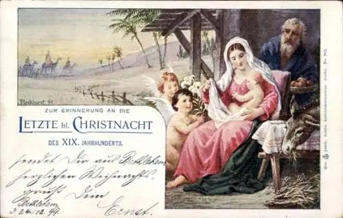 Künstler Ak Plockhorst, Frohe Weihnachten, Krippenszene, letzte Christnacht XIX. Jahrhundert