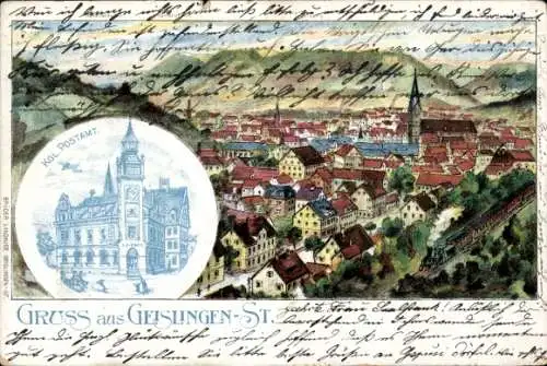 Litho Geislingen an der Steige, Gesamtansicht, Königliches Postamt