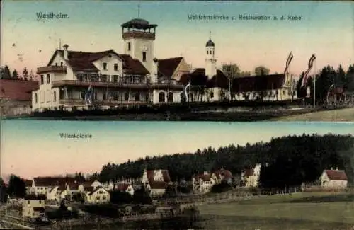 Ak Westheim bei Augsburg Neusäß in Schwaben, Villenkolonie, Wallfahrtskirche, Restauration