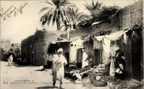 Ak Eine Straße in einem Dorf in der Sahara, Maghreb