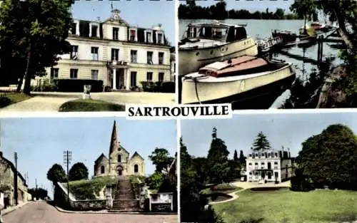 Ak Sartrouville Yvelines, Rathaus, Ufer der Seine, Kirche, Apotheke