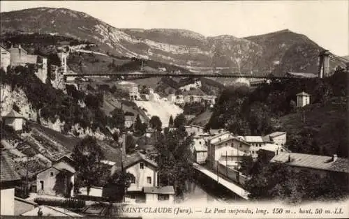 Ak Saint Claude Jura, Pont suspendu, Gesamtansicht