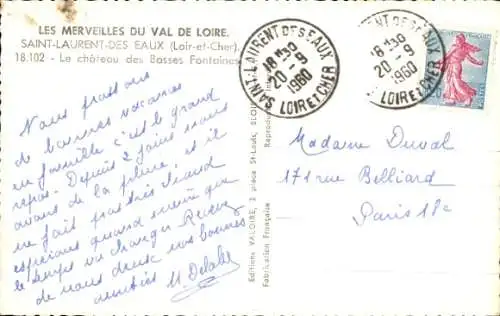 Ak Saint Laurent des Eaux Loir et Cher, Chateau des Basses Fontaines