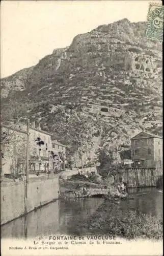 Ak Fontaine de Vaucluse, La Sorgue et le Chemin de la Fontaine