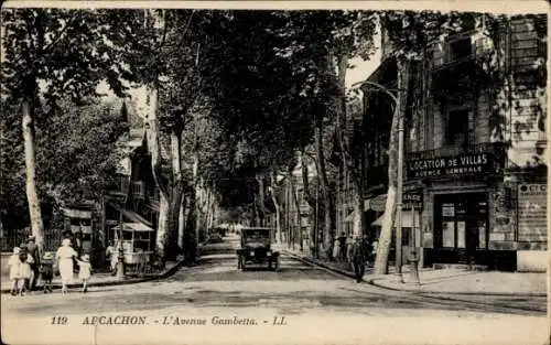 Ak Arcachon Gironde, L'Avenue Gambetta