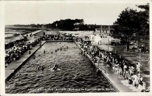 Ak Andernos les Bains Gironde, Vue sur la Piscine et la Foret