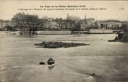 Ak Paris I, Monnaie-Staudamm, Überschwemmung der Seine, Januar 1910