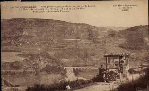 Ak Issarlès Ardèche, Lac, vue panoramique de la vallee de la Loire du Pont de Laborie, du Village