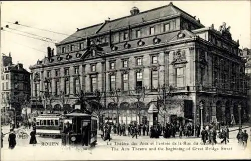 Ak Rouen Seine Maritime, le Theatre et l'entree de la Rue du Grand Pont