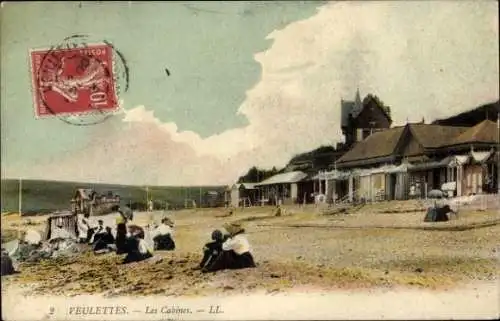 Ak Veulettes sur Mer Seine Maritime, Strand, Kabinen