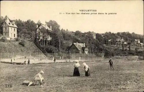 Ak Veulettes sur Mer Seine Maritime, Blick auf die Chalets auf der Wiese