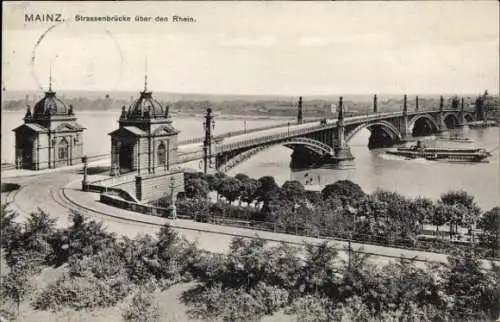 Ak Mainz am Rhein, Straßenbrücke, Rhein