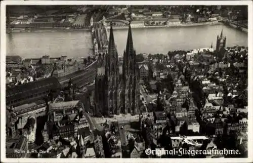 Ak Köln am Rhein, Dom, Rhein, Brücke, Fliegeraufnahme