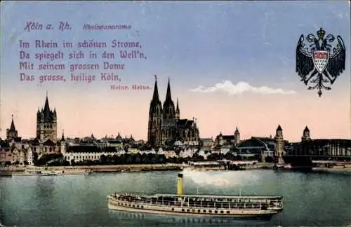 Ak Köln am Rhein, Rheinpanorama, Gedicht Heinrich Heine