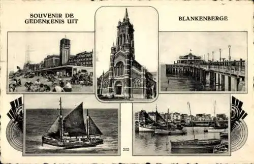 Ak Blankenberghe Blankenberge Westflandern, Strand, Seebrücke, Hafen, Segelboot