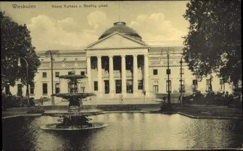 Ak Wiesbaden in Hessen, Neues Kurhaus v. Bowling green, Brunnen