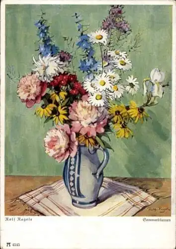 Künstler Ak Regele, R., Sommerblumen, Blumenvase