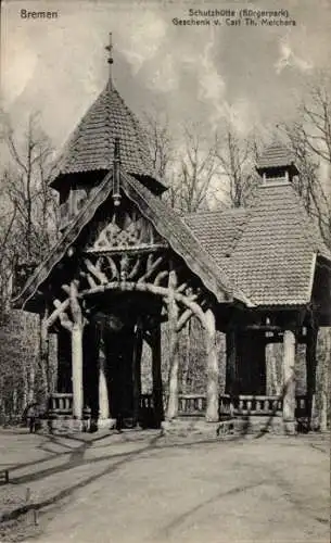 Ak Hansestadt Bremen, Schutzhütte, Bürgerpark, Geschenk Carl Th. Melchers