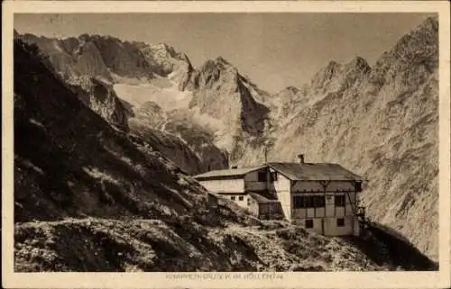 Ak Grainau, Knappenhäuser im Höllental, Felsen