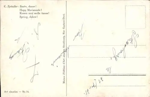Künstler Ak Spindler, C., Tanzende Paare in Elsässer Tracht