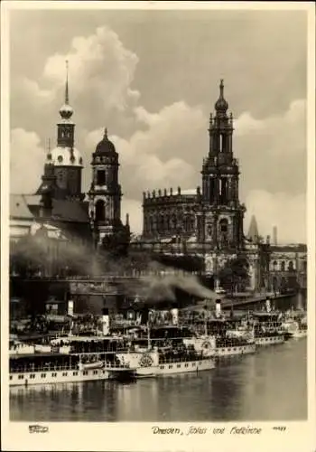 Ak Dresden Altstadt, Schloss, Hofkirche, Salondampfer