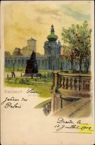 Litho Dresden Altstadt, Zwingerhof, Denkmal