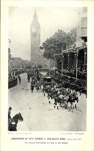 Ak London City England, Coronation of King George V. and Queen Mary 1911, arriving at the Abbey