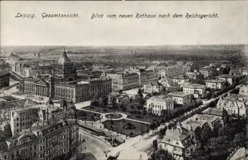 Ak Leipzig in Sachsen, Gesamtansicht, Blick vom neuen Rathaus nach dem Reichsgericht