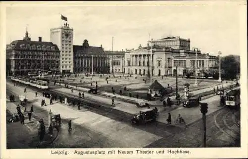 Ak Leipzig in Sachsen, Augustusplatz mit Neuem Theater, Hochhaus