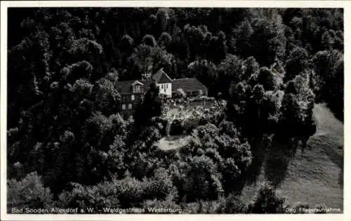 Ak Bad Sooden Allendorf in Hessen, Waldgasthaus Westerburg, Fliegeraufnahme