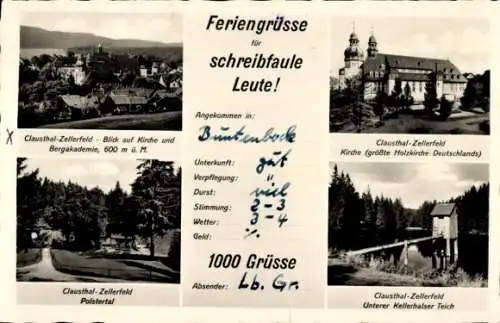 Ak Clausthal Zellerfeld im Oberharz, Kirche, Bergakademie, Polstertal, unterer Kellerhalser Teich