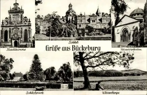 Ak Bückeburg im Kreis Schaumburg, Schloss, Mausoleum, Weserberge, Schlosspark, Stadtkirche