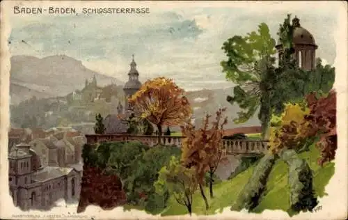 Künstler Litho Kley, Heinrich, Baden Baden am Schwarzwald, Schlossterrasse