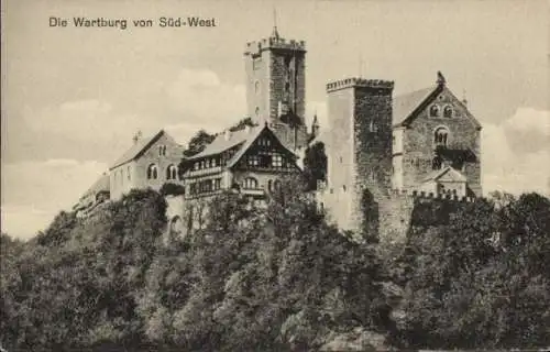 Ak Lutherstadt Eisenach in Thüringen, Wartburg, Blick von Süd-West