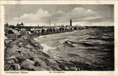 Ak Büsum Kreis Dithmarschen, Am Herrenstrand, Blick zum Leuchtturm