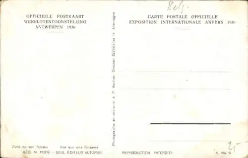 Ak Antwerpen Antwerpen Flandern, Internationale Ausstellung 1930, Blick auf einen Brunnen