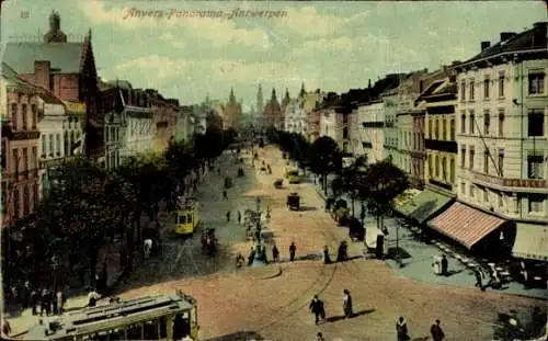 Ak Antwerpen Flandern, Panorama, Straßenbahn