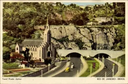 Ak Rio de Janeiro Brasilien, Tunnel Prado Junior, Kirche