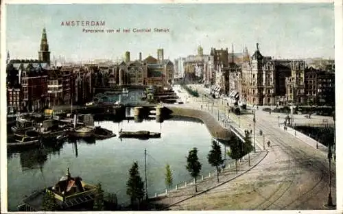 Ak Amsterdam Nordholland Niederlande, Panorama vom Hauptbahnhof