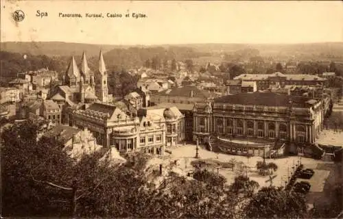 Ak Spa Lüttich, Panorama, Kursaal, Casino und Kirche