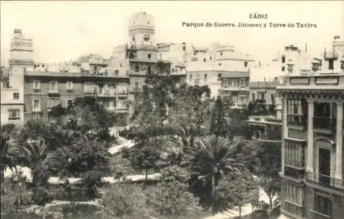 Ak Cádiz Andalusien, Jimenez War Park und Tavira Tower