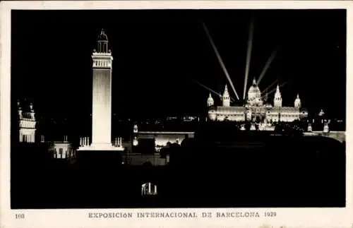 Ak Barcelona Katalonien Spanien, Weltausstellung 1929 bei Nacht, beleuchtet