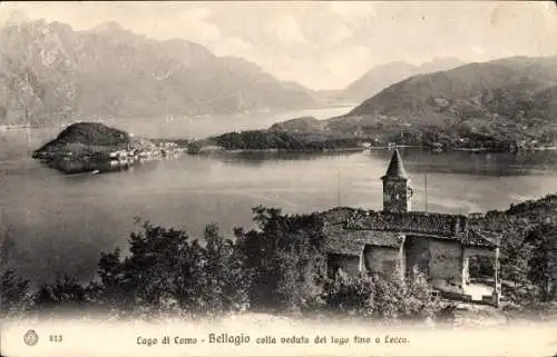 Ak Bellagio Lago di Como Lombardia, colla veduta del logo fino a Lecco