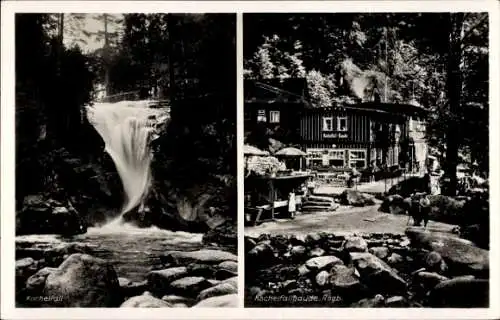 Ak Piechowice Petersdorf Riesengebirge Schlesien, Kochelfallbaude, Schronisko Kochanówka, Kochelfall