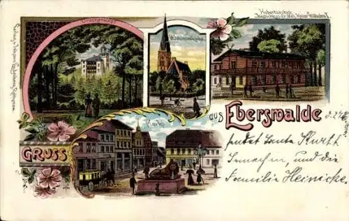 Litho Eberswalde in der Mark, Drachenkopf, Markt, St. Johanneskirche, Jagdschloss Hubertusstock