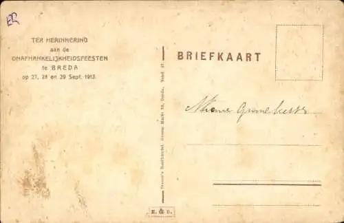 Ak Breda Nordbrabant Niederlande, Unabhängigkeitsfeierlichkeiten, 1913, Festwagen