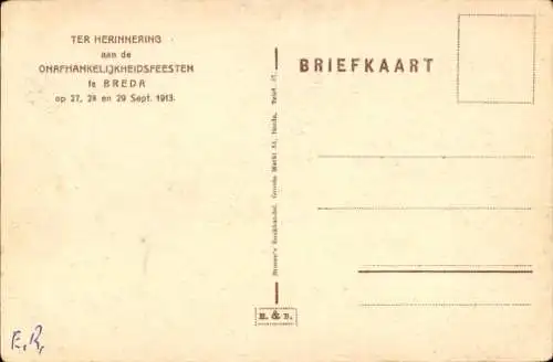 Ak Breda Nordbrabant Niederlande, Unabhängigkeitsfeierlichkeiten, 1913, Festwagen