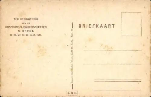 Ak Breda Nordbrabant Niederlande, Unabhängigkeitsfeierlichkeiten, 1913, Festwagen